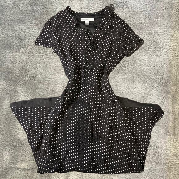 David Warren Dresses & Skirts - Vintage Silk Black Polka Dot Ruffle Maxi Dress